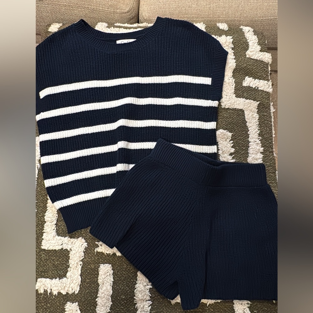 Jessica Simpson Navy and White Striped Sweater Matching Set